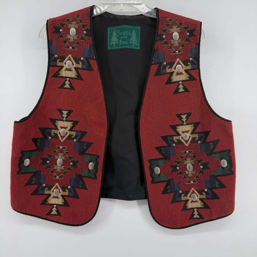 SPIRITS IN THE PINES Tapestry Vest Western Pattern Lined Cute Buttons Women's L